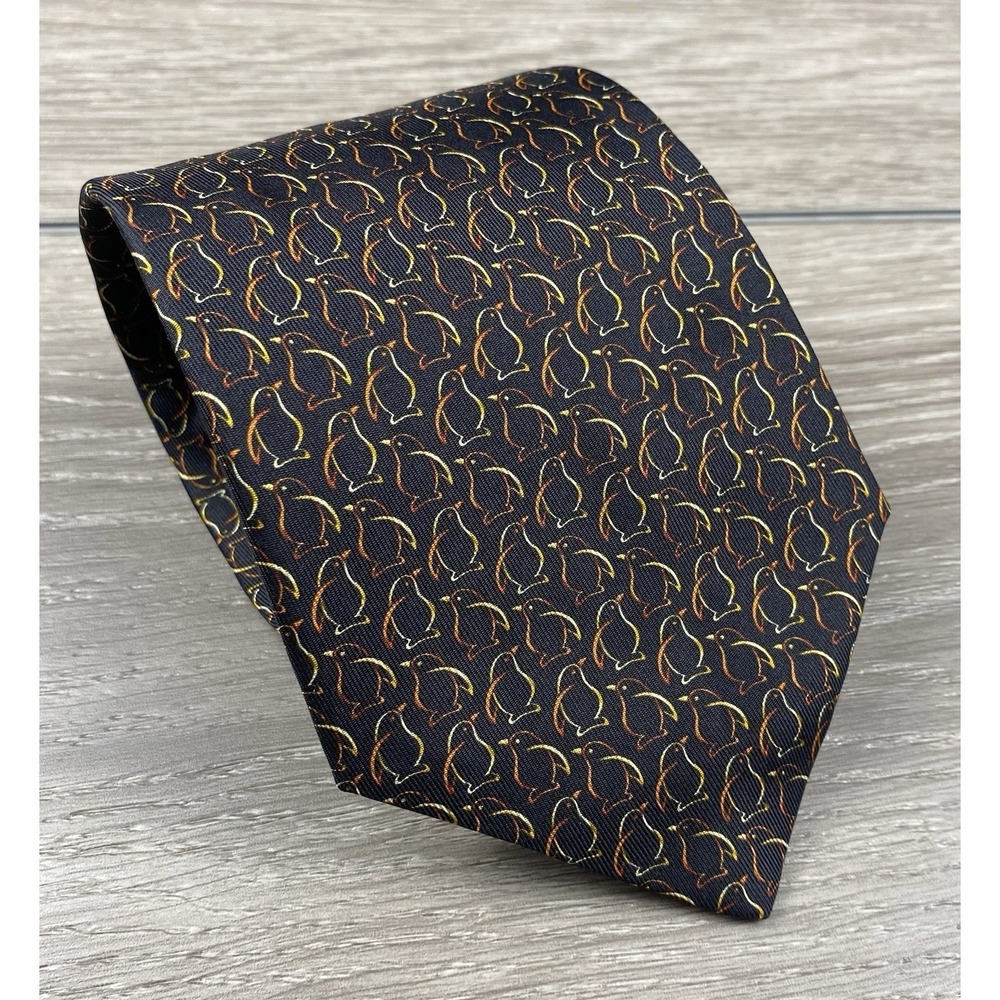 Salvatore Ferragamo Men's 100% Silk All Over‎ Penguin Necktie Black 3.5"x58"